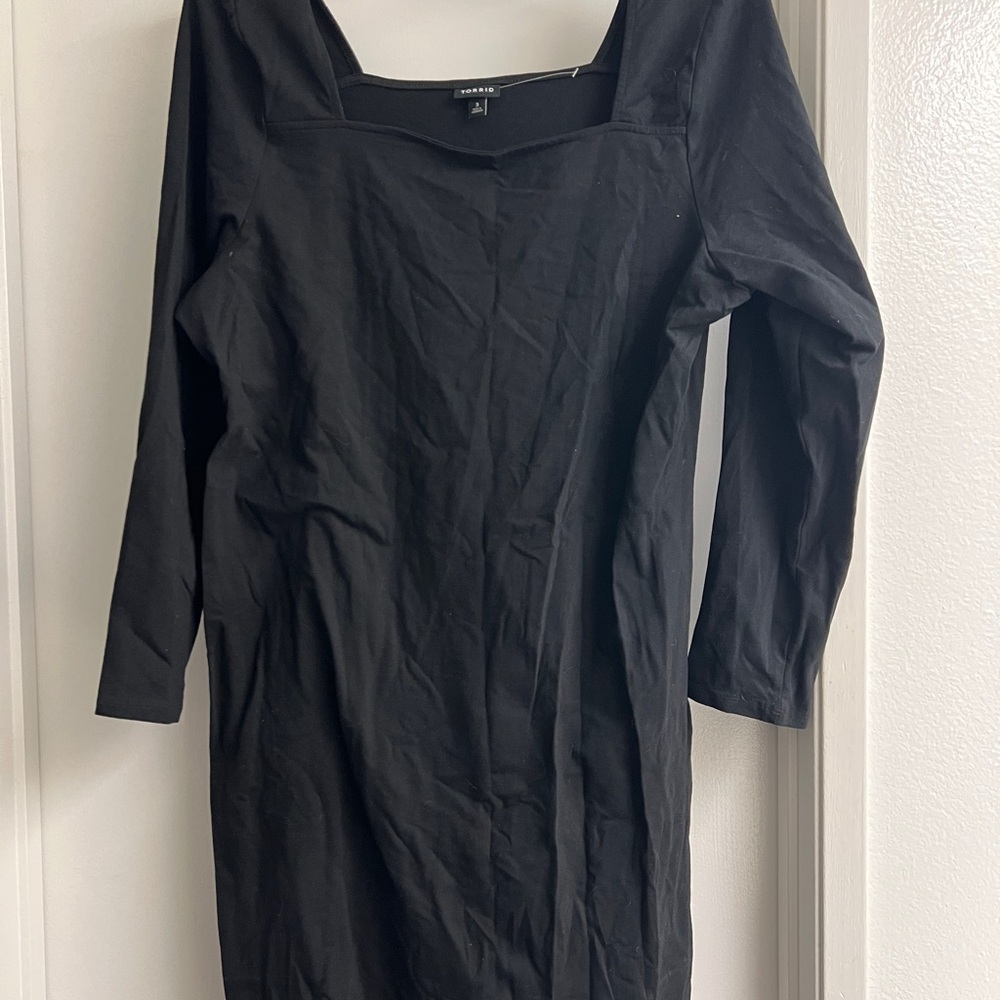 Torrid Black Sheath/Bodycon Dress with Square Neckline and 3/4 sleeves